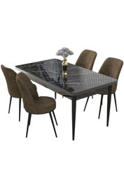 Hanah Home Juego de mesa y sillas de comedor de 5 piezas, Mármol negro y marrón